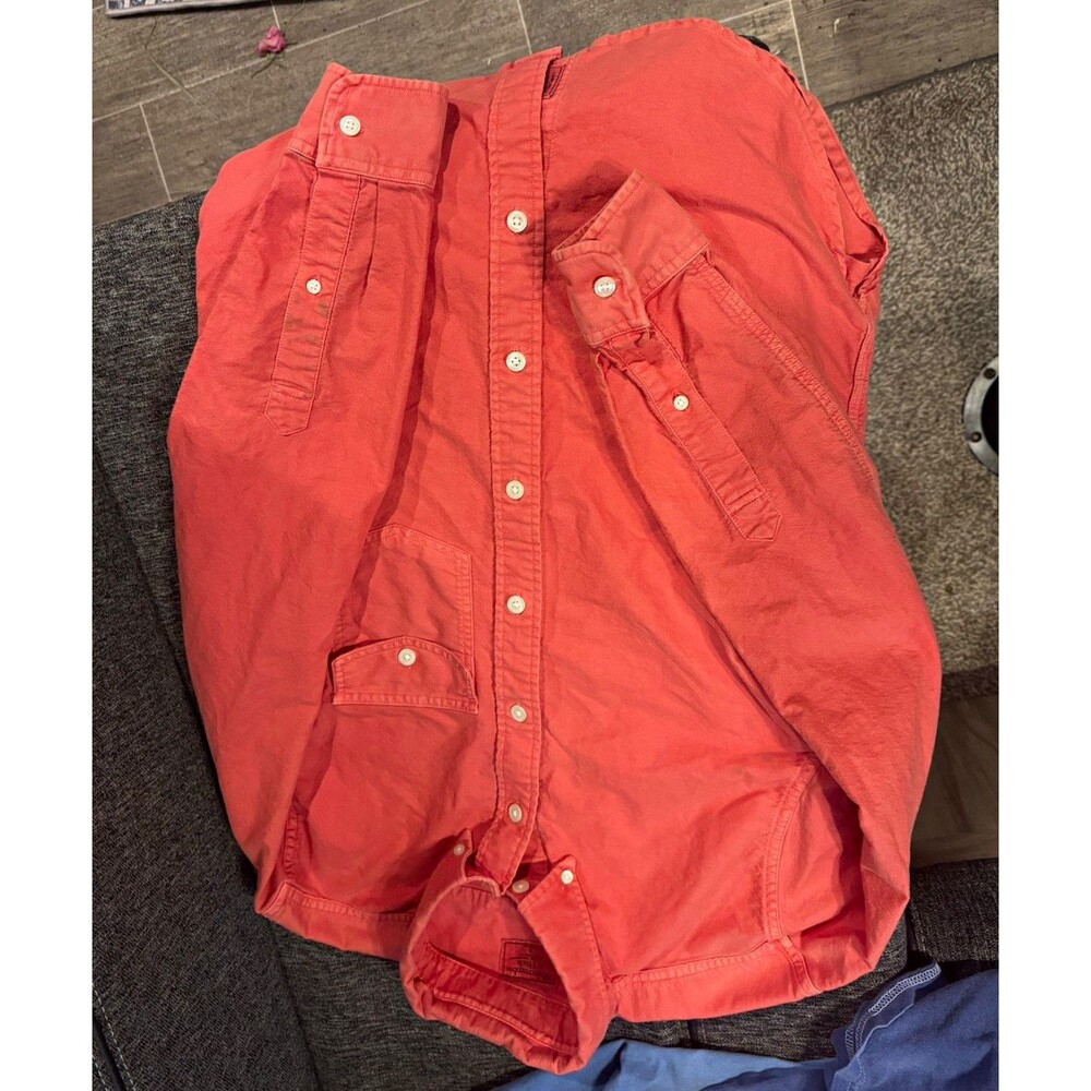 Abercrombie & Fitch Men’s L Orange Solid Button-Down Cotton Blend Shirt